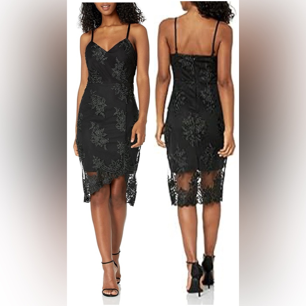 GUESS Embroidered Mesh Illusion Scalloped Hem Asymmetrical Dress Size 0 EUC
